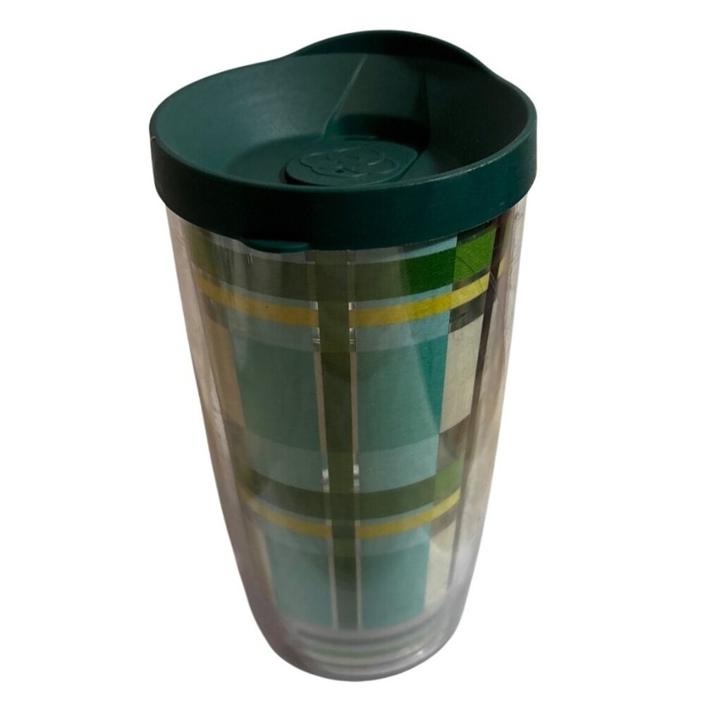 Tervis Fiesta Tumbler Colorful Green Plaid Design Insulated With Lid 16 oz